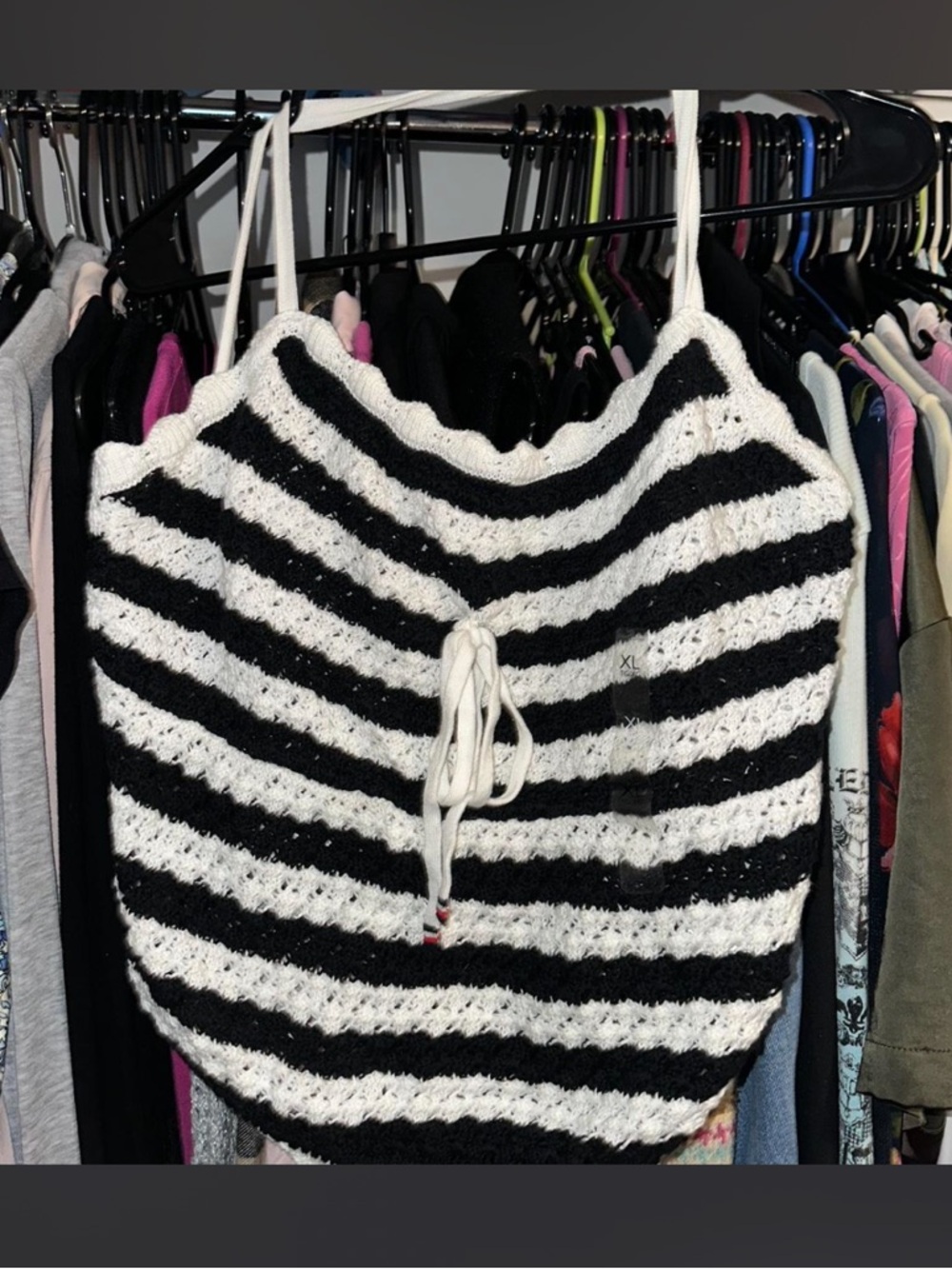 Tommy Hilfiger Black and White Striped Crochet Tank Top